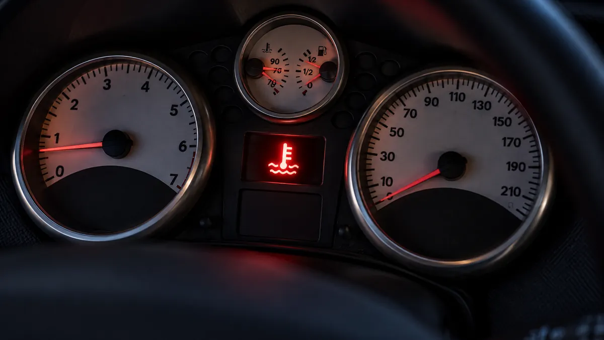 Peugeot 207 CC gösterge panelinde yanan kırmızı motor soğutma suyu sıcaklığı uyarı lambası