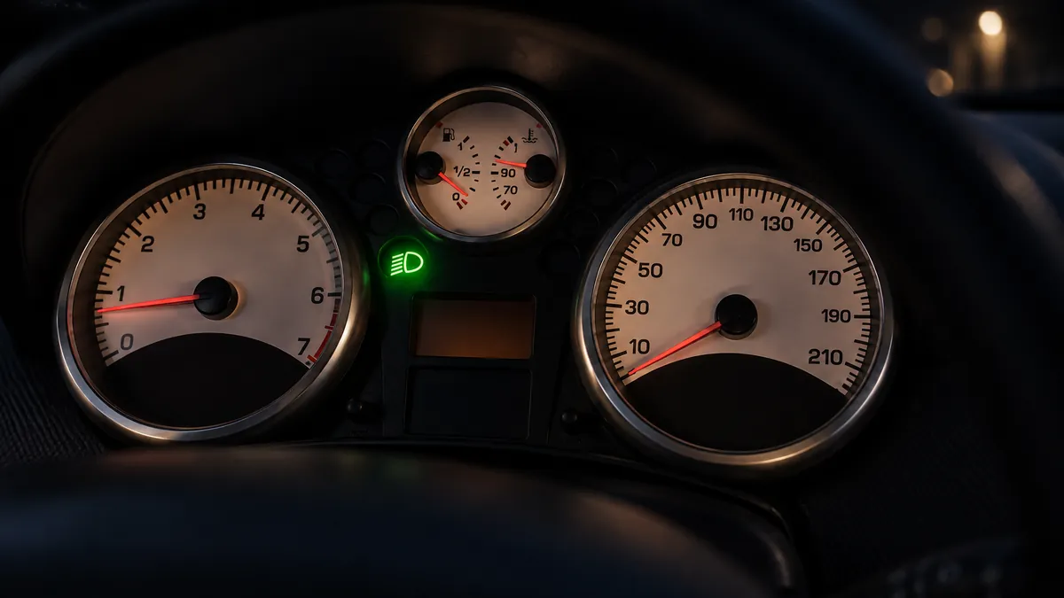 Peugeot 207 CC gösterge panelinde yanan yeşil kısa far lambası