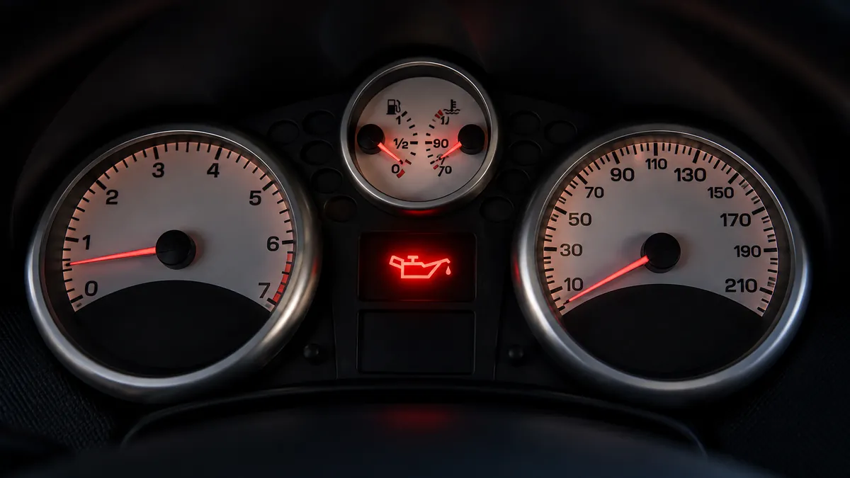 Peugeot 207 gösterge panelinde yanan kırmızı motor yağı basıncı uyarı lambası