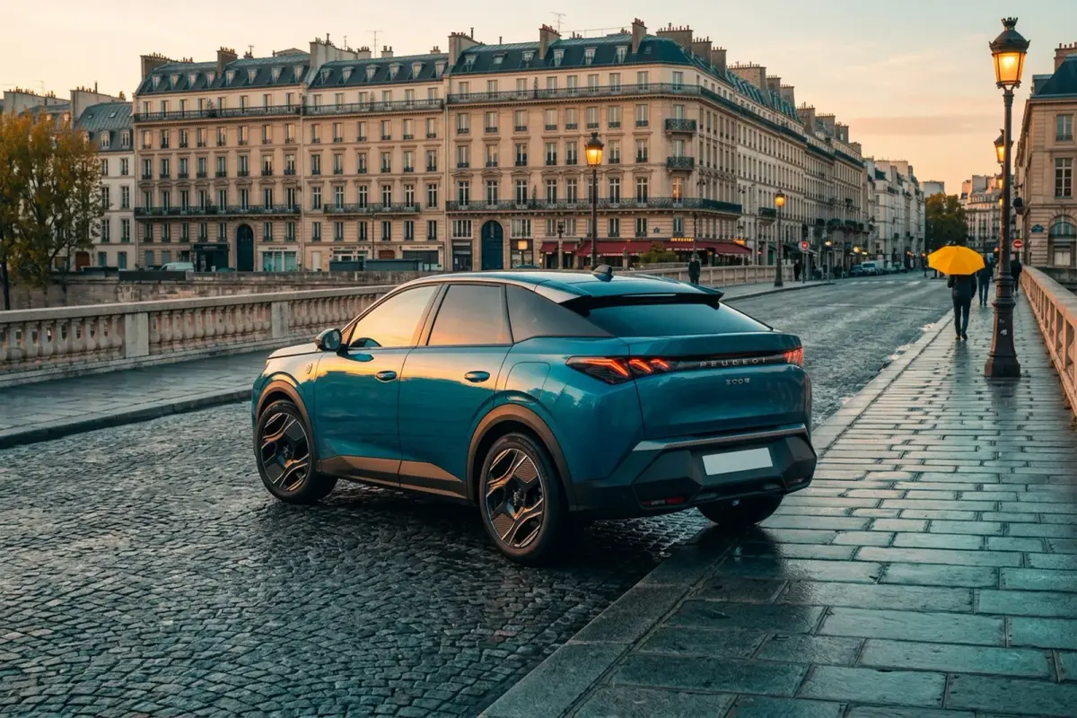 Peugeot 3008'in Paris'te Seine Köprüsü üzerinde arka üç çeyrek görünümü
