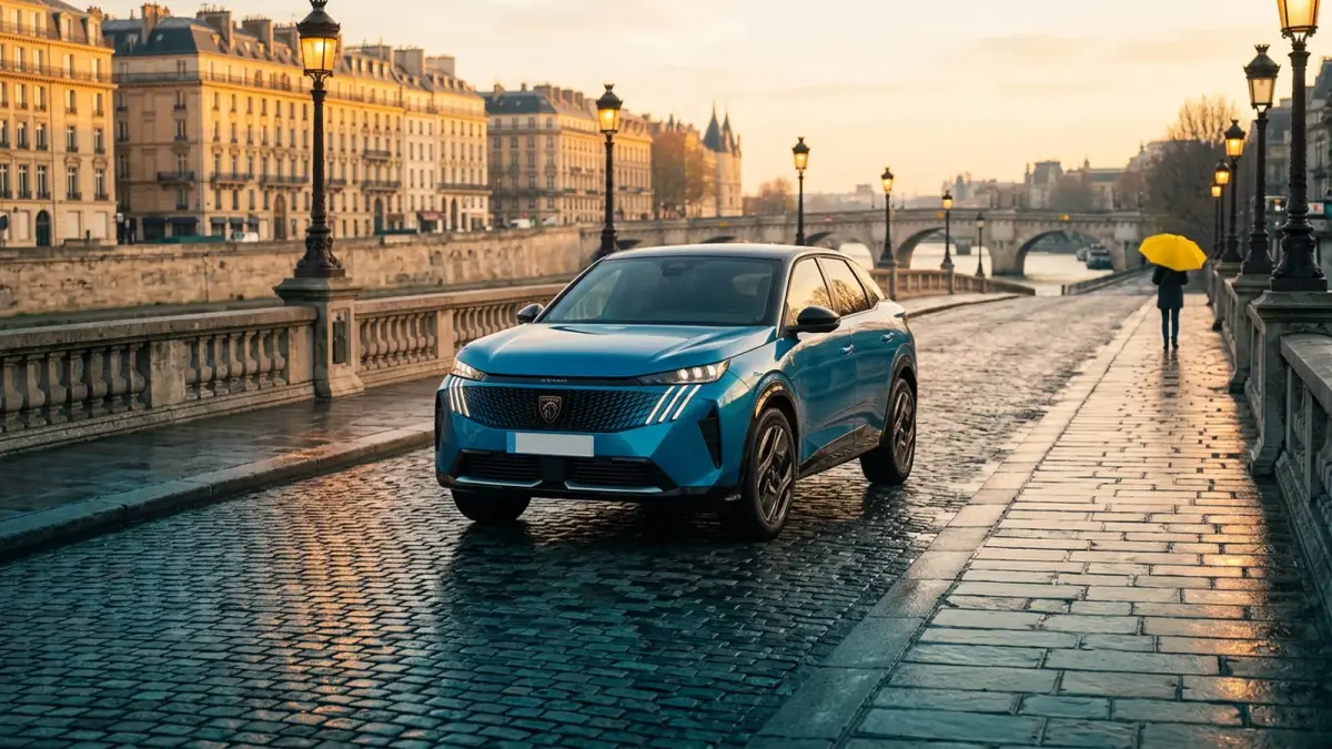 Peugeot 3008, Paris'te Seine Köprüsü üzerinde gün batımında