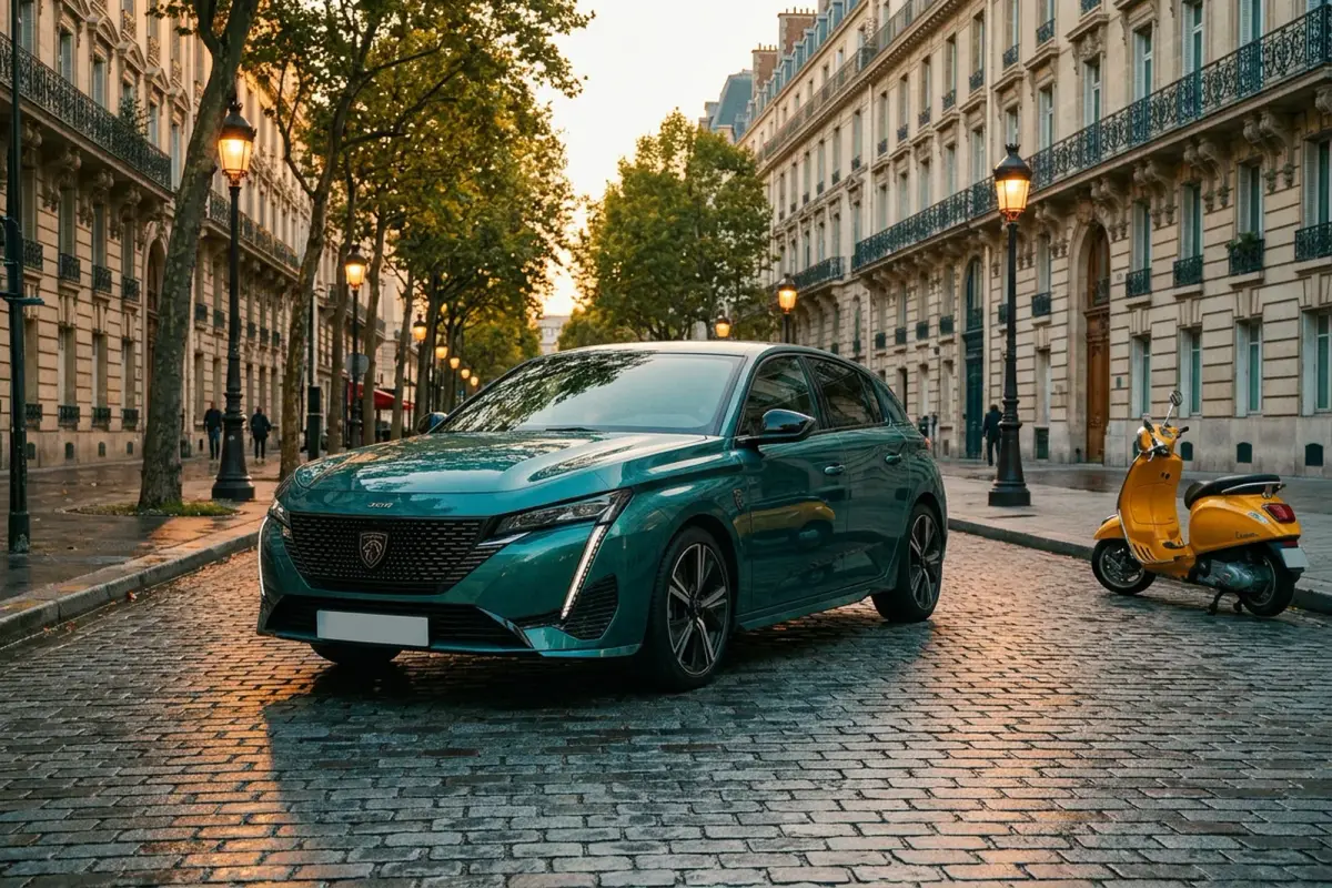 Peugeot 308'in Paris'te geniş bir bulvarda görünümü
