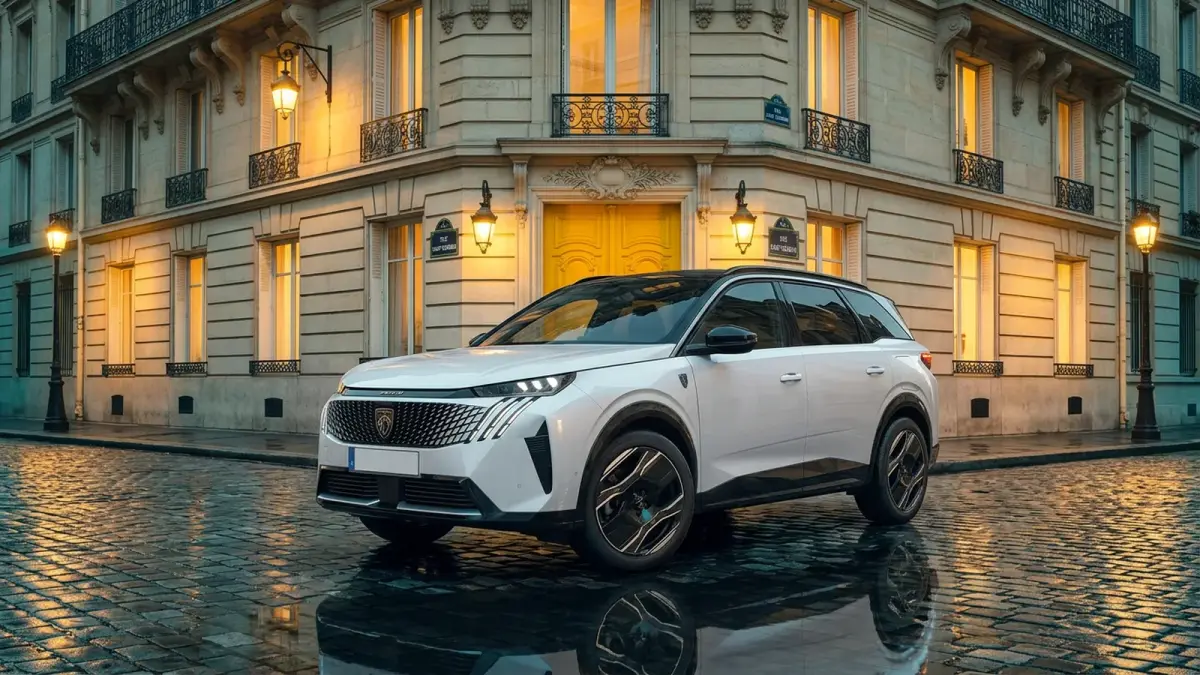 Peugeot 5008, Paris'te bir aile evinin önünde gün batımında