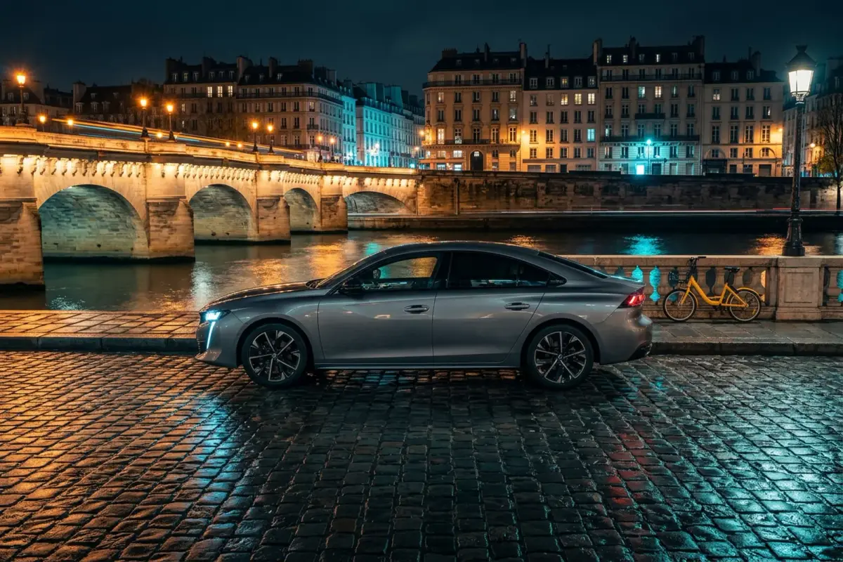 Peugeot 508 Fastback'in Paris'te ön far ve ızgara detayı